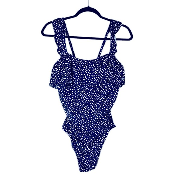 Kona Sol Other - Kona Sol Navy & White Polka Dost Ruffle One Piece Summer Swimsuit Size 14